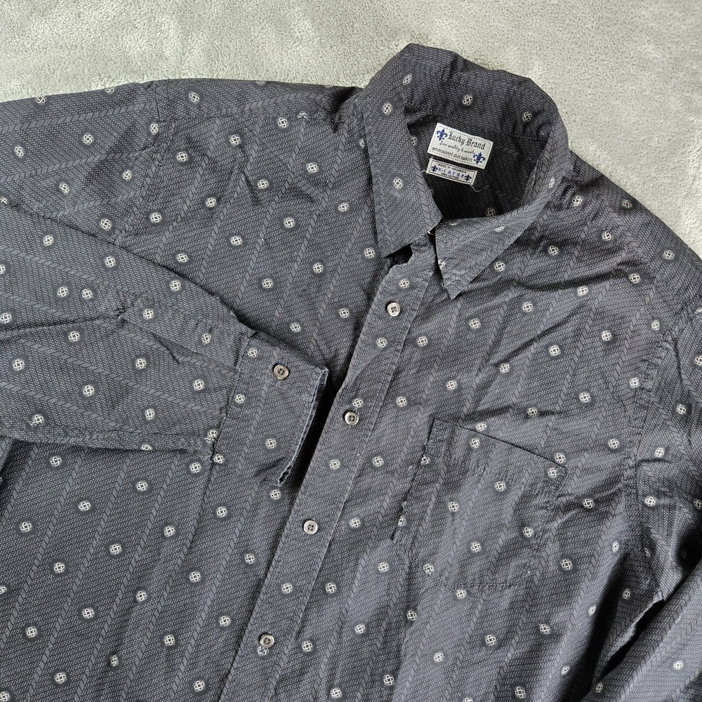 Lucky Brand Shirt‎ Mens XL Black Patterned Geometric Atom All Over Print Science